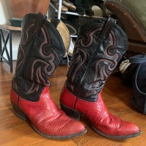 Red Tony lama vintage 90s 9.5 10 Womens cowboy boots snakeskin perfectly worn